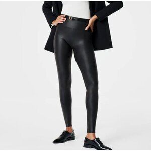 Spanx Black Faux Leather Leggings Ankle Length Women's Size Medium GUC